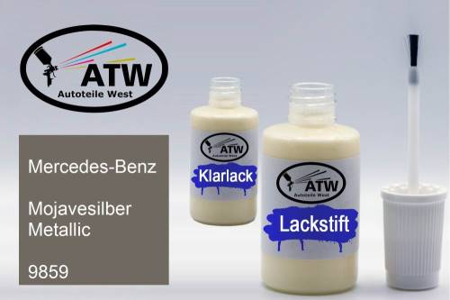 Mercedes-Benz, Mojavesilber Metallic, 9859: 20ml Lackstift + 20ml Klarlack - Set, von ATW Autoteile West.